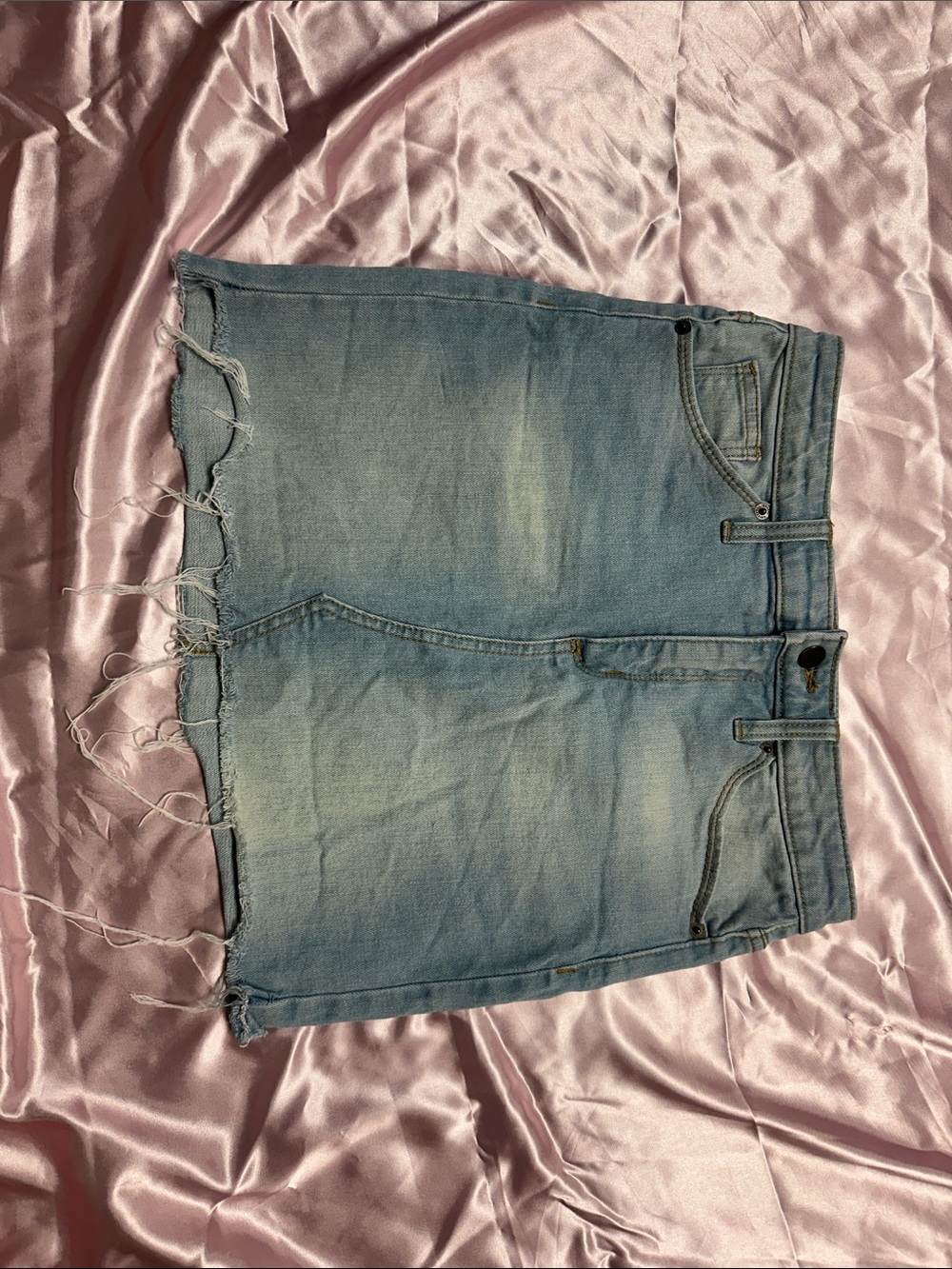 Universal Thread Light Blue Denim Skirt with Embroidered Waistband